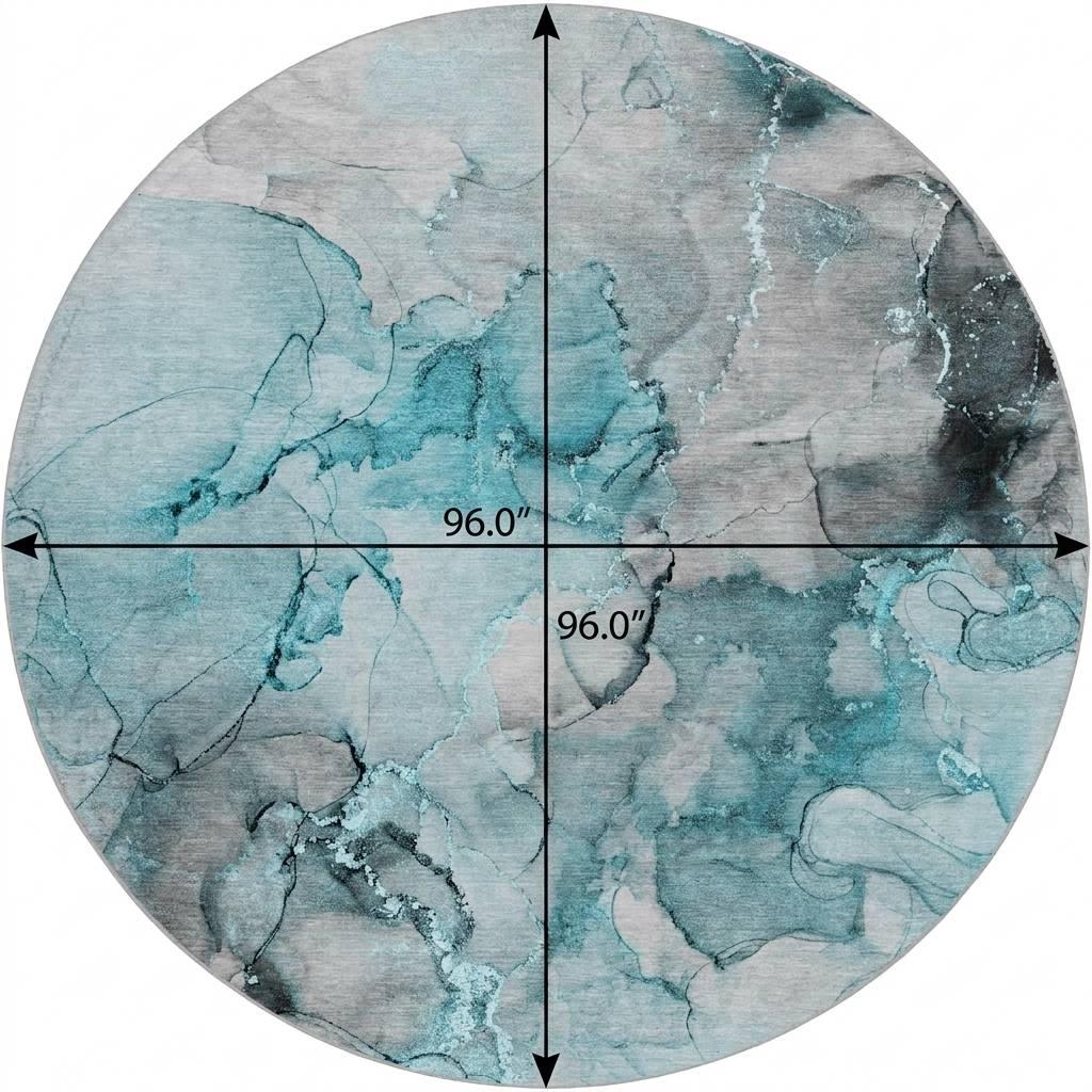 8' Teal And Gray Abstract Shag Washable Round Rug With UV Protection - HomeRoots - Flyclothing LLC