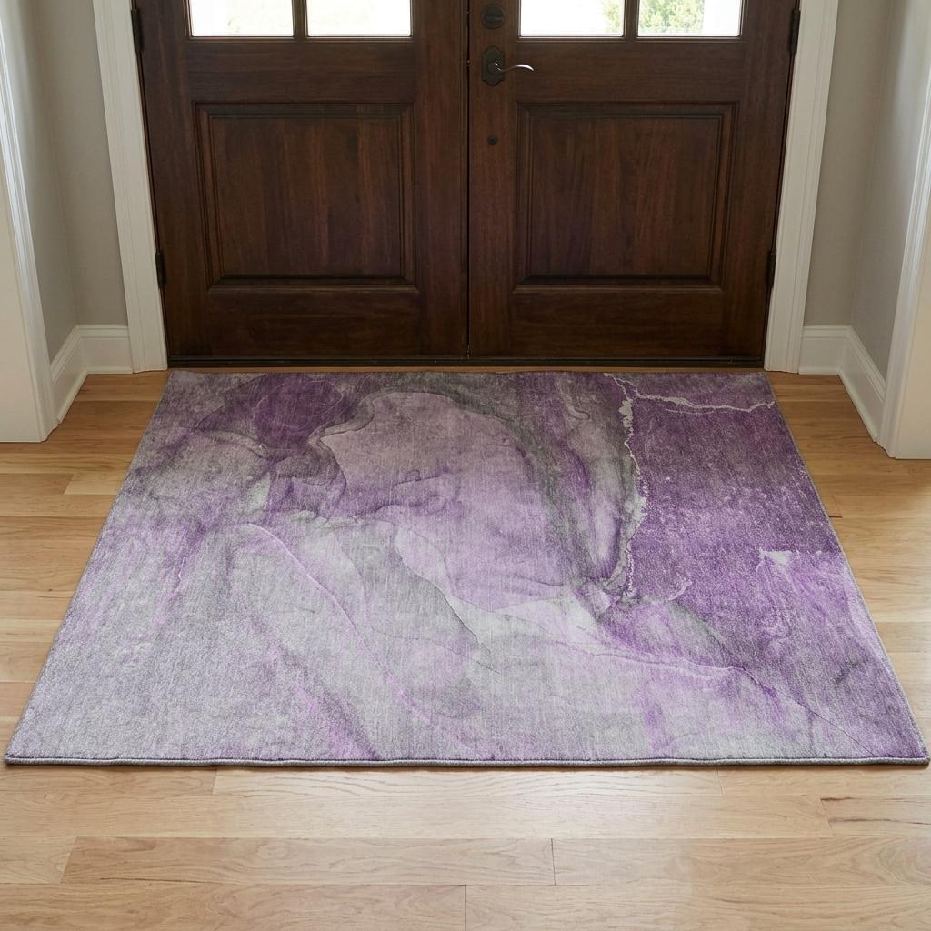 3' X 5' Lilac And Purple Abstract Shag Washable Area Rug With UV Protection - HomeRoots - Flyclothing LLC