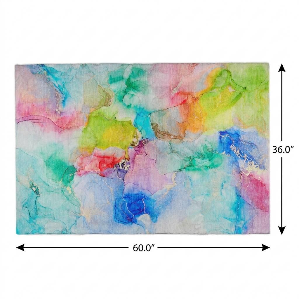 3' X 5' Blue And Teal Abstract Shag Washable Area Rug With UV Protection - HomeRoots - Flyclothing LLC