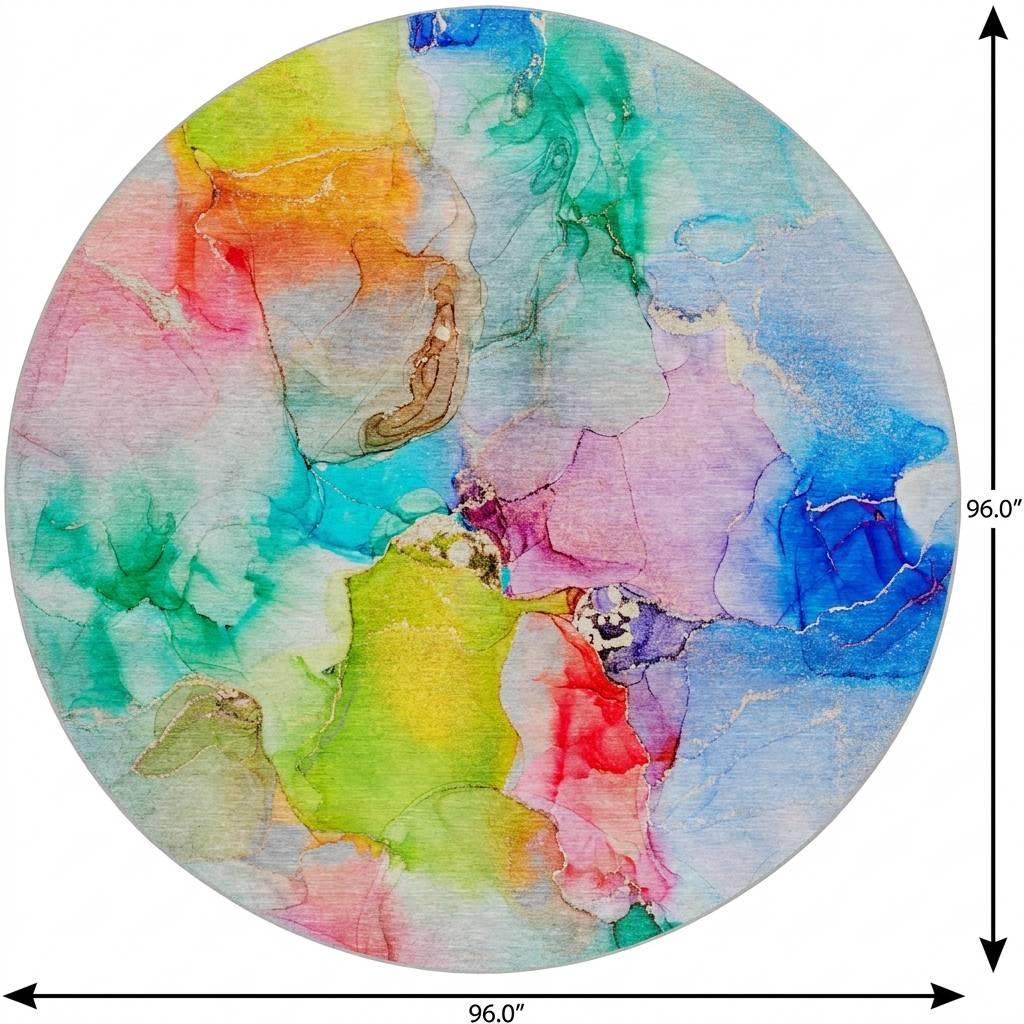 8' Blue And Teal Abstract Shag Washable Round Rug With UV Protection - HomeRoots - Flyclothing LLC