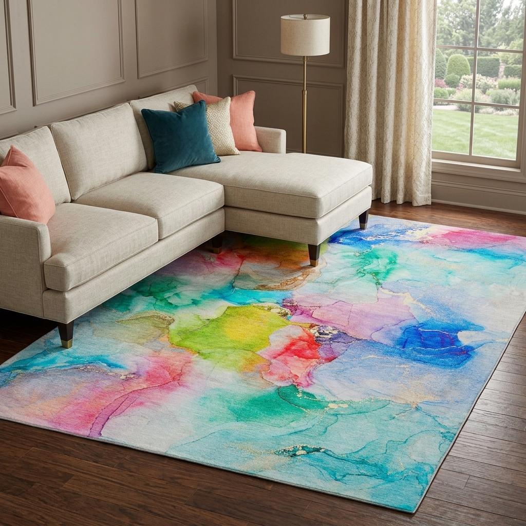 8' X 10' Blue And Teal Abstract Shag Washable Area Rug With UV Protection - HomeRoots - Flyclothing LLC