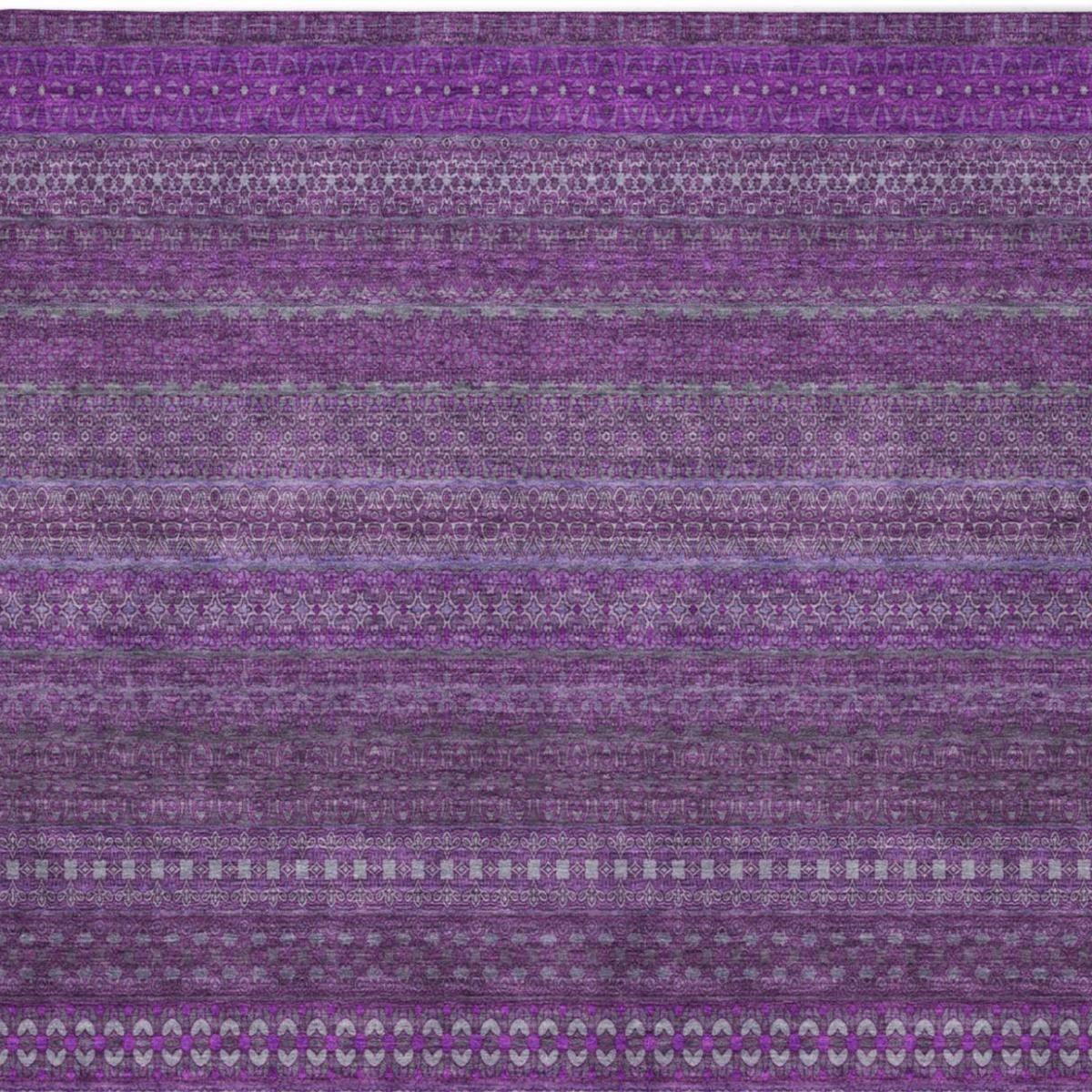 3' X 5' Eggplant And Purple Striped Shag Washable Area Rug With UV Protection - HomeRoots - Flyclothing LLC