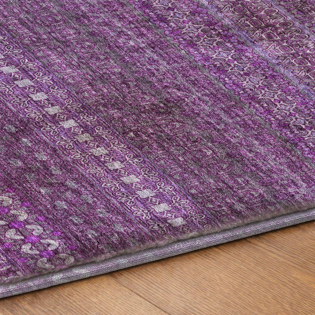 3' X 5' Eggplant And Purple Striped Shag Washable Area Rug With UV Protection - HomeRoots - Flyclothing LLC