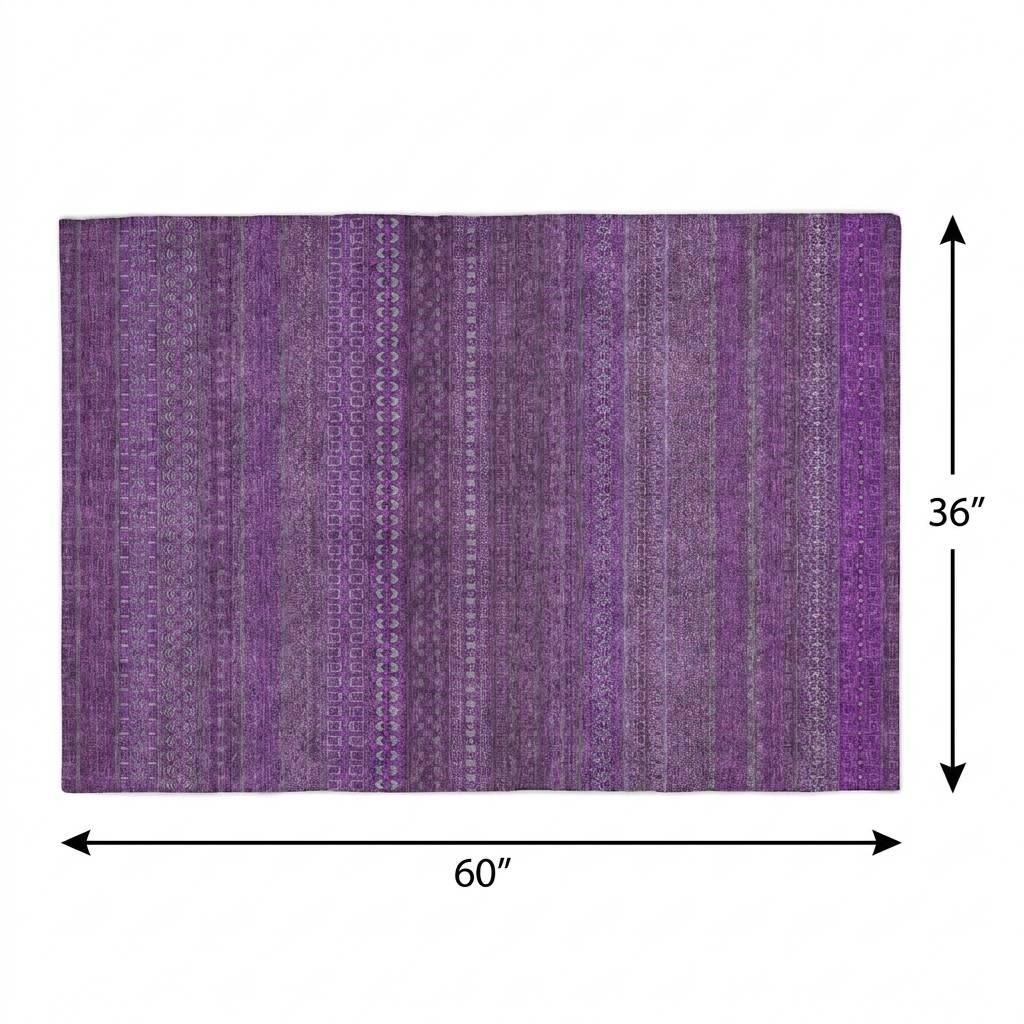 3' X 5' Eggplant And Purple Striped Shag Washable Area Rug With UV Protection - HomeRoots - Flyclothing LLC