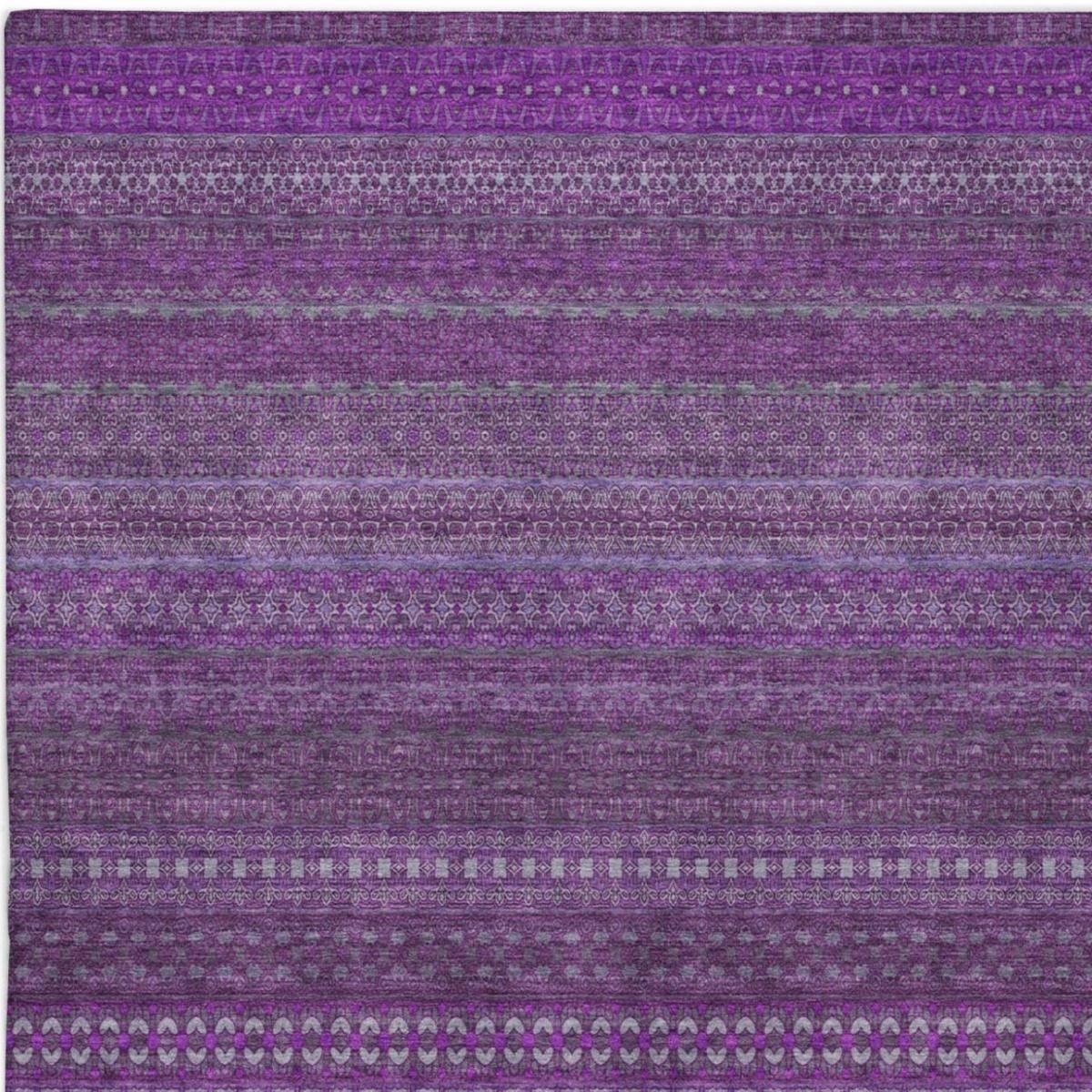 9' X 12' Eggplant And Purple Striped Shag Washable Area Rug With UV Protection - HomeRoots - Flyclothing LLC
