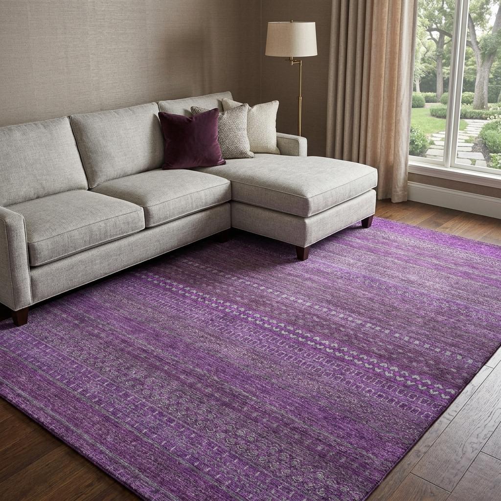 9' X 12' Eggplant And Purple Striped Shag Washable Area Rug With UV Protection - HomeRoots - Flyclothing LLC