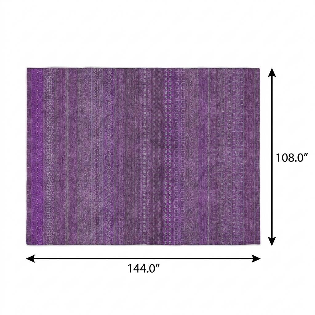 9' X 12' Eggplant And Purple Striped Shag Washable Area Rug With UV Protection - HomeRoots - Flyclothing LLC