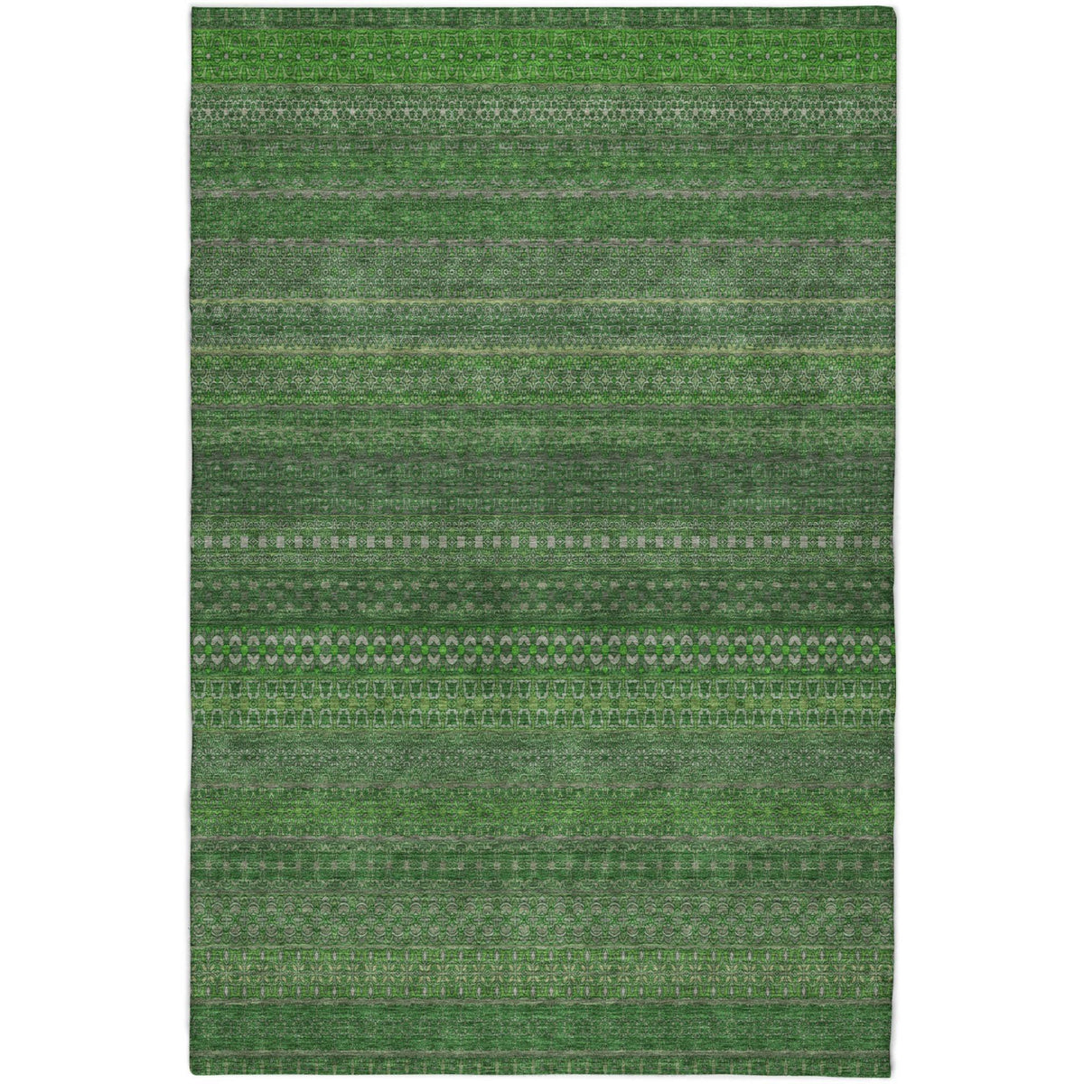 9' X 12' Fern Green And Green Striped Shag Washable Area Rug With UV Protection - HomeRoots - Flyclothing LLC