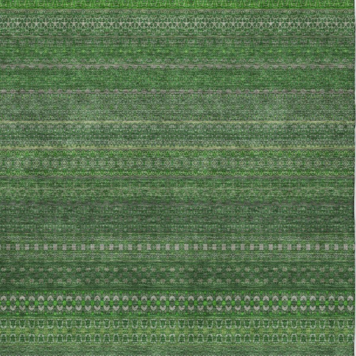 9' X 12' Fern Green And Green Striped Shag Washable Area Rug With UV Protection - HomeRoots - Flyclothing LLC