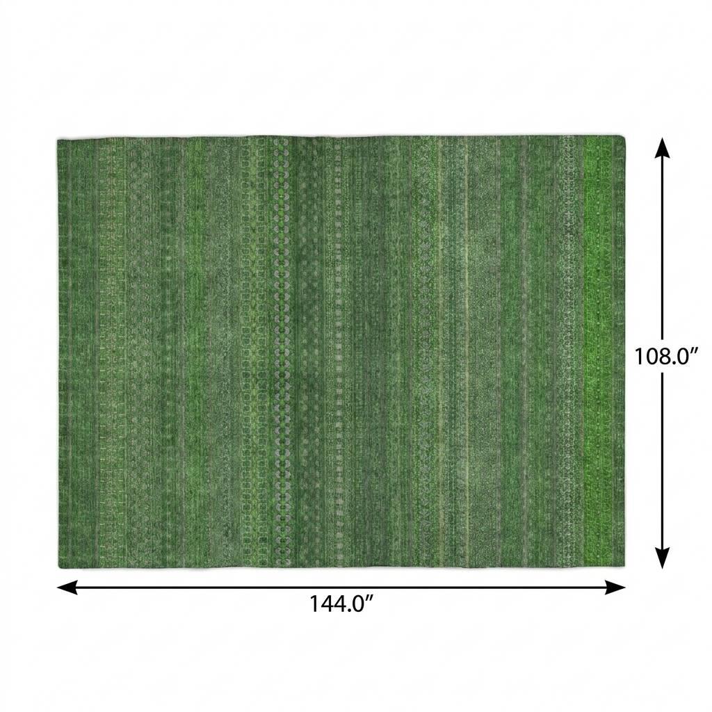 9' X 12' Fern Green And Green Striped Shag Washable Area Rug With UV Protection - HomeRoots - Flyclothing LLC