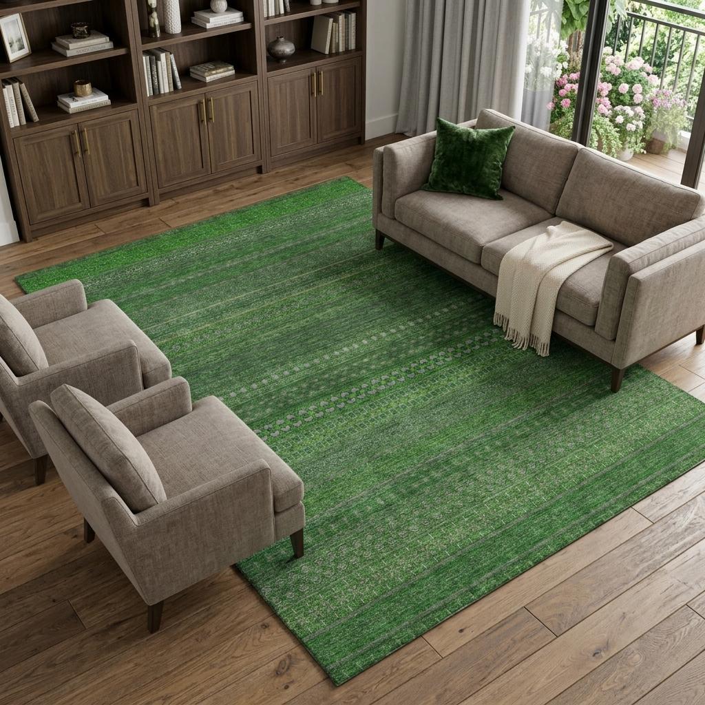 10' X 14' Fern Green And Green Striped Shag Washable Area Rug With UV Protection - HomeRoots - Flyclothing LLC
