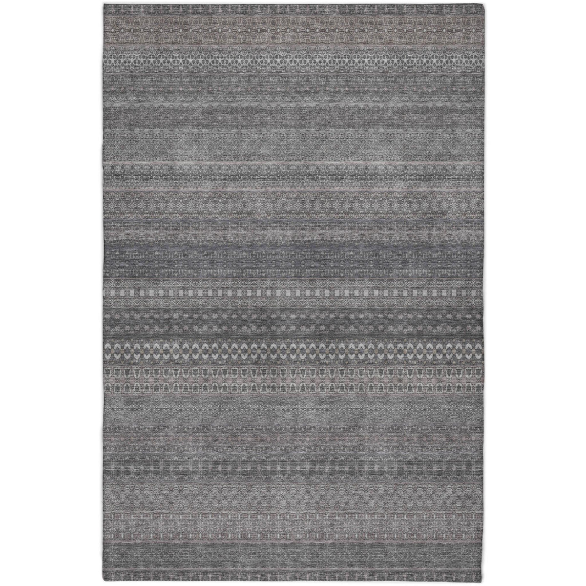 3' X 5' Gray And Charcoal Striped Shag Washable Area Rug With UV Protection - HomeRoots - Flyclothing LLC