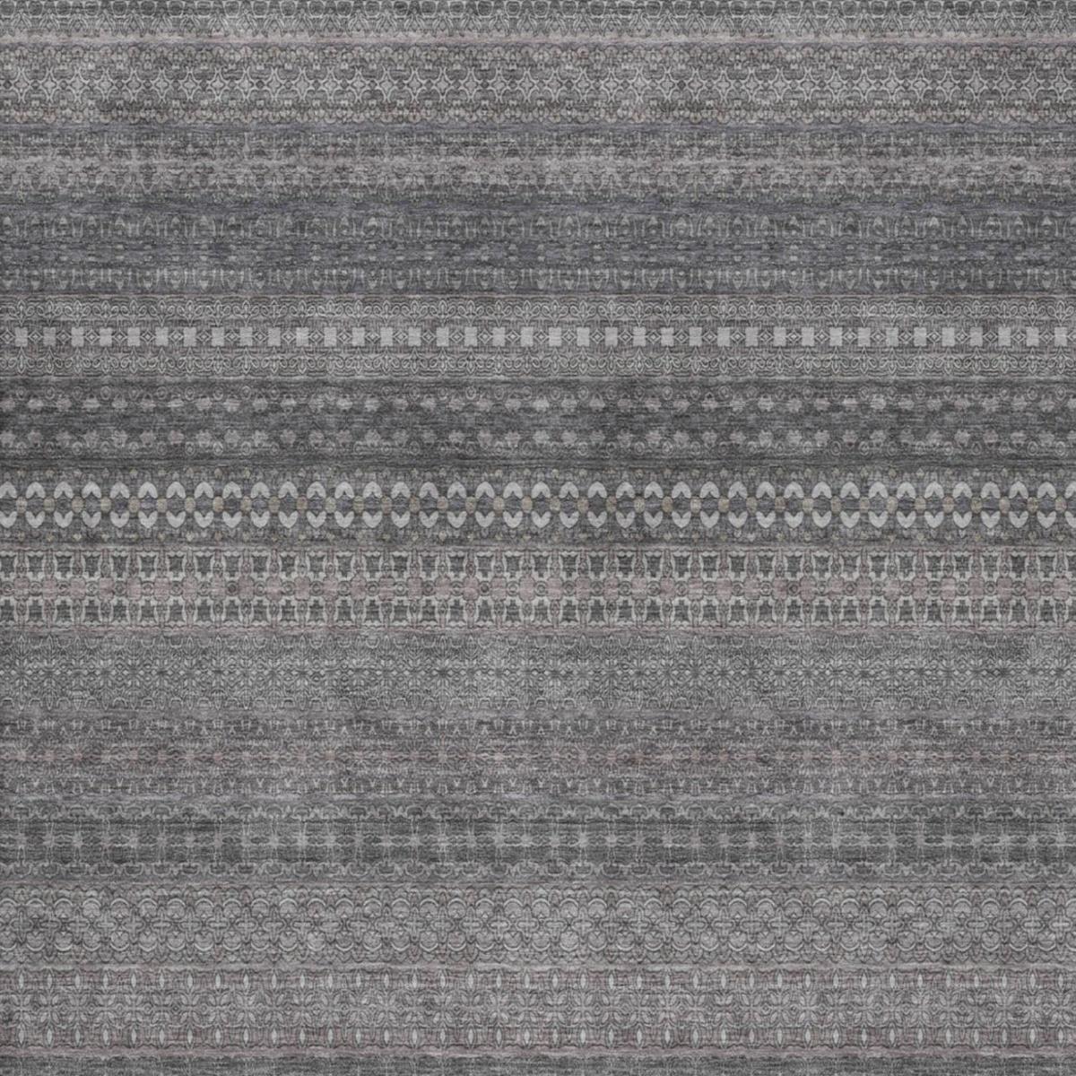 3' X 5' Gray And Charcoal Striped Shag Washable Area Rug With UV Protection - HomeRoots - Flyclothing LLC