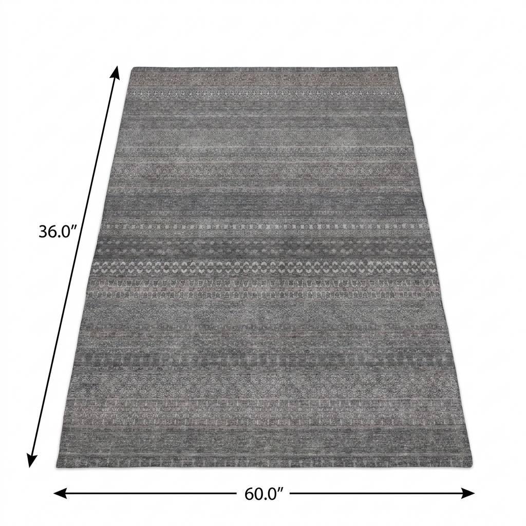 3' X 5' Gray And Charcoal Striped Shag Washable Area Rug With UV Protection - HomeRoots - Flyclothing LLC