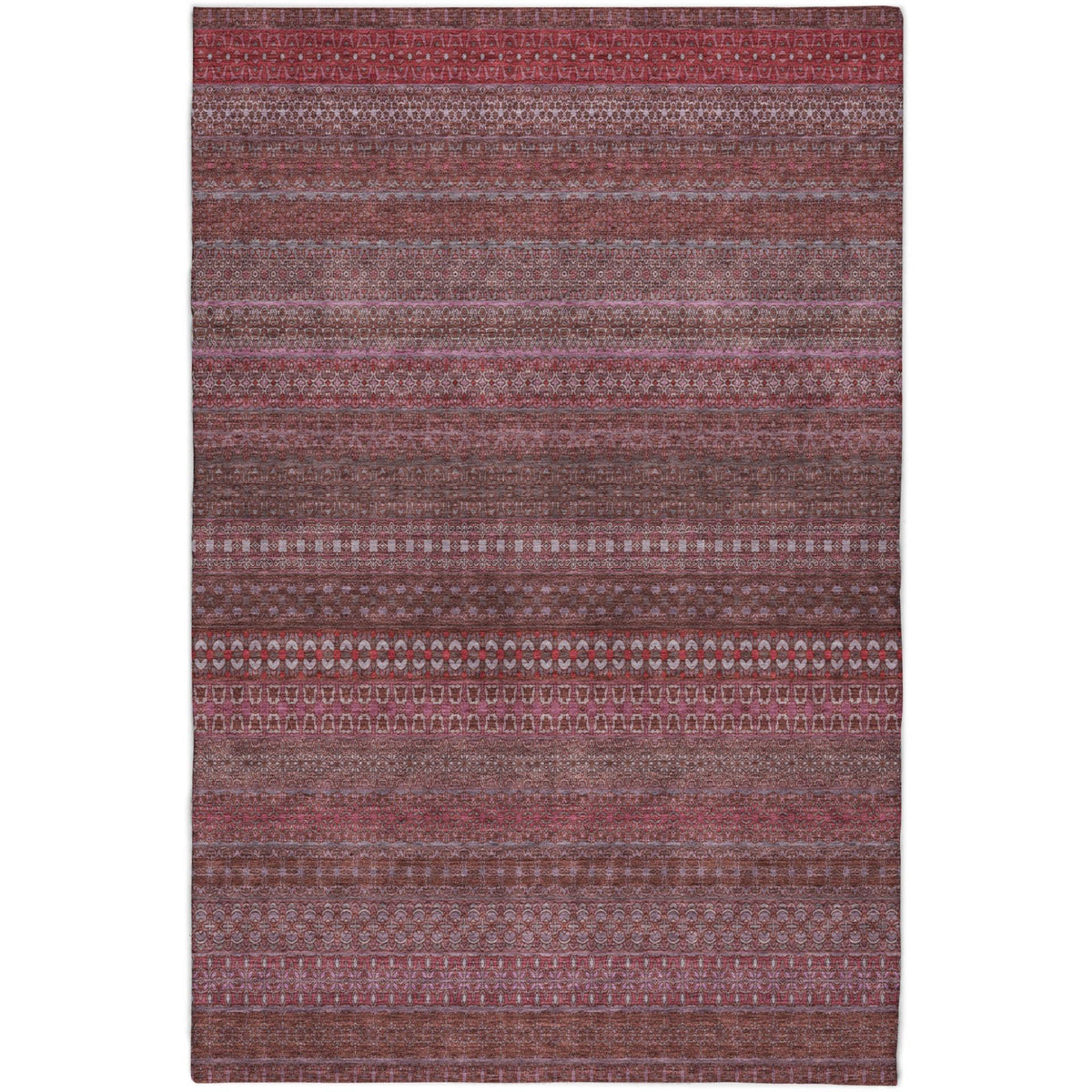 3' X 5' Merlot And Blush Striped Shag Washable Area Rug With UV Protection - HomeRoots - Flyclothing LLC