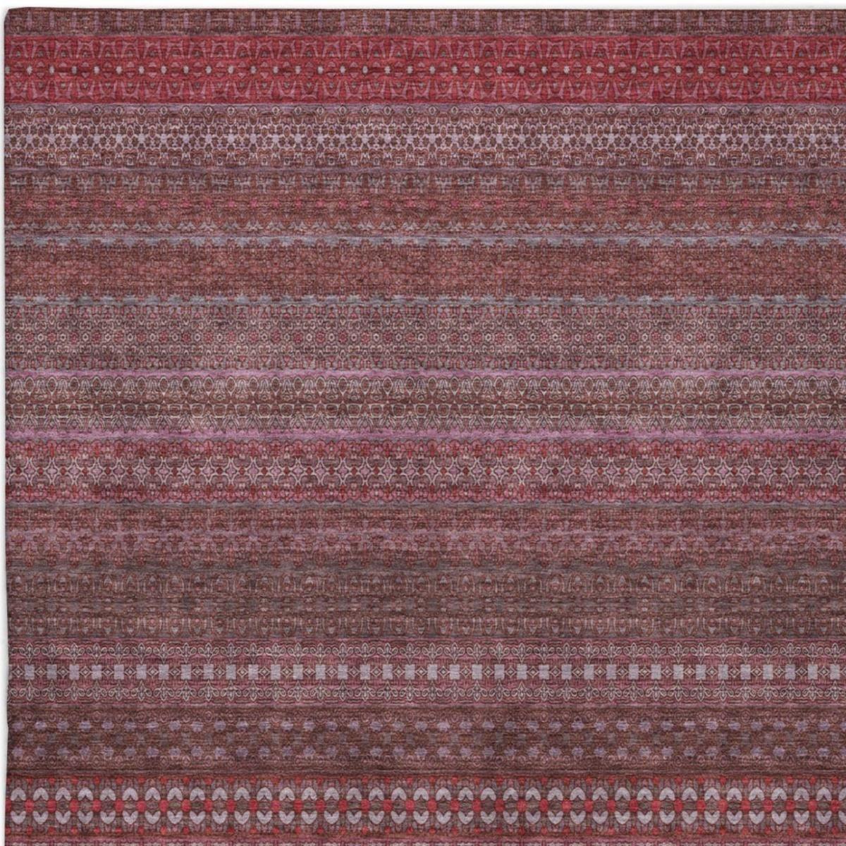 3' X 5' Merlot And Blush Striped Shag Washable Area Rug With UV Protection - HomeRoots - Flyclothing LLC