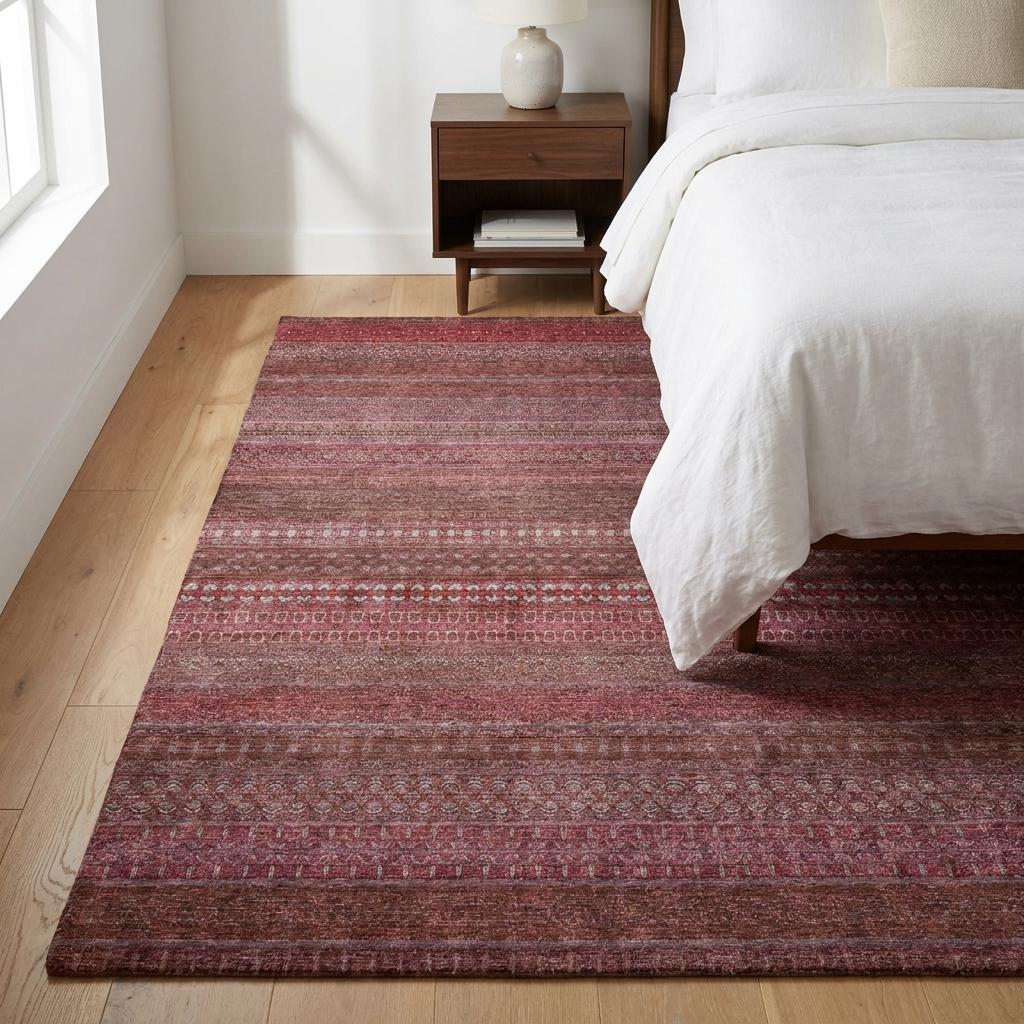 3' X 5' Merlot And Blush Striped Shag Washable Area Rug With UV Protection - HomeRoots - Flyclothing LLC