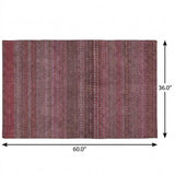 3' X 5' Merlot And Blush Striped Shag Washable Area Rug With UV Protection - HomeRoots - Flyclothing LLC