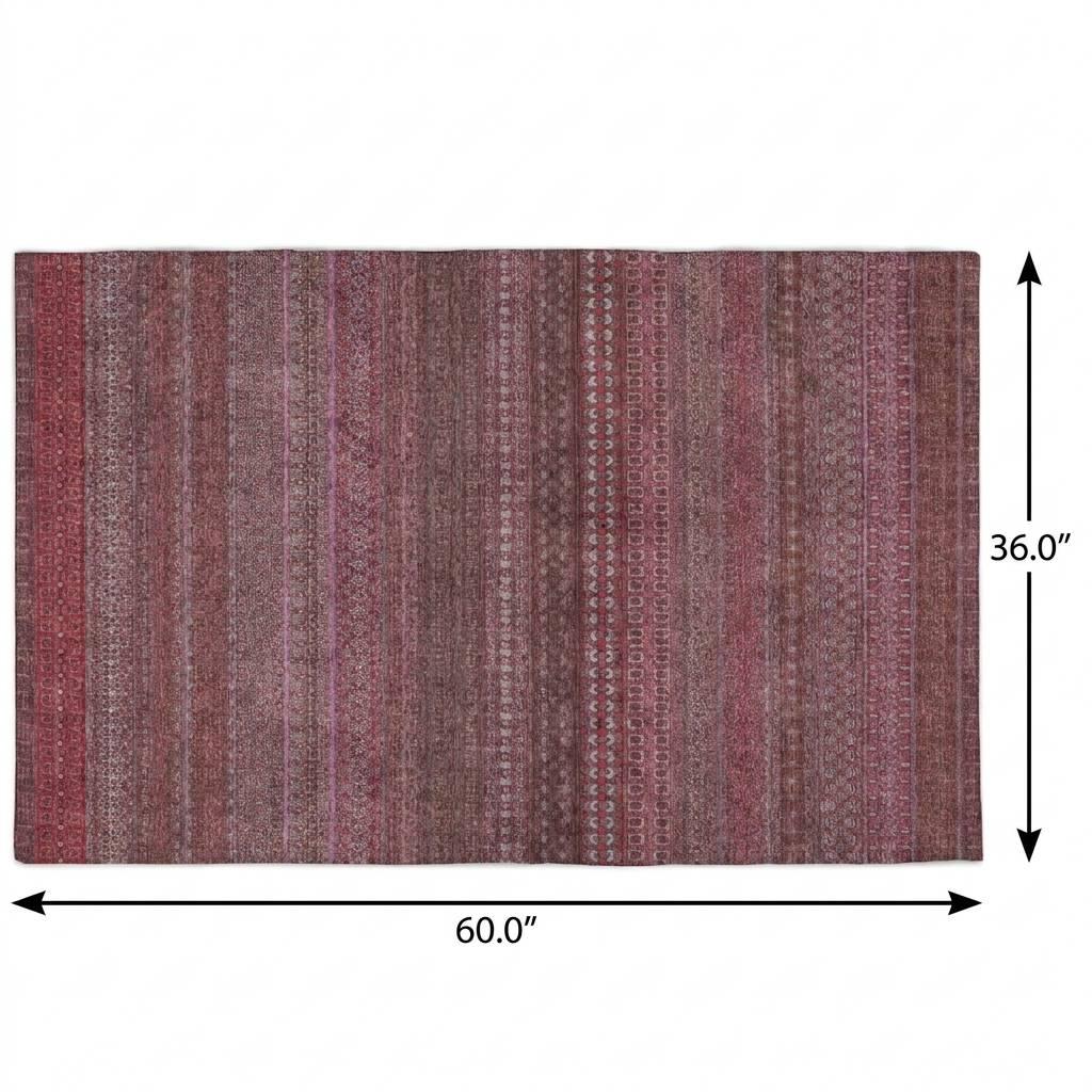 3' X 5' Merlot And Blush Striped Shag Washable Area Rug With UV Protection - HomeRoots - Flyclothing LLC