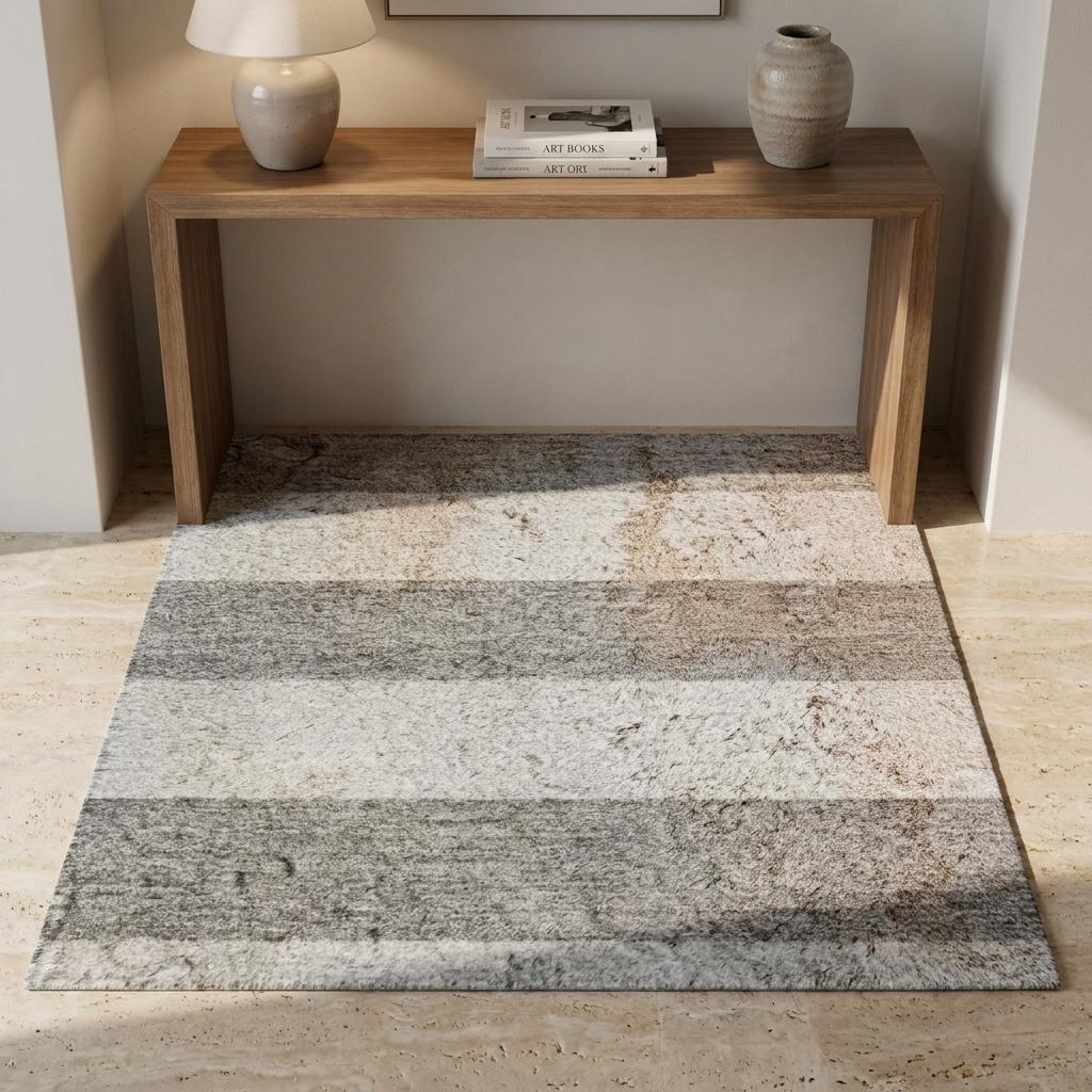 3' X 5' Gray And Ivory Striped Shag Washable Area Rug With UV Protection - HomeRoots - Flyclothing LLC