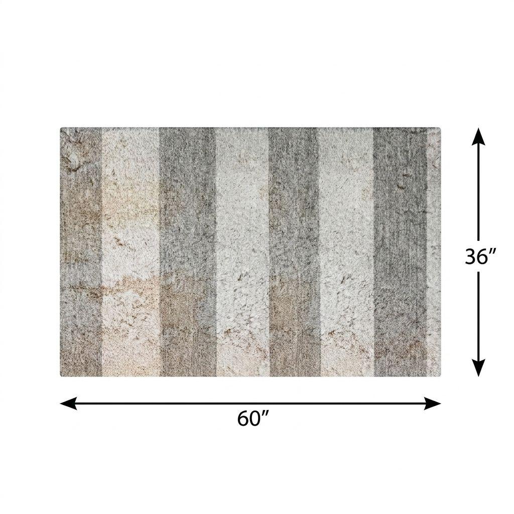3' X 5' Gray And Ivory Striped Shag Washable Area Rug With UV Protection - HomeRoots - Flyclothing LLC