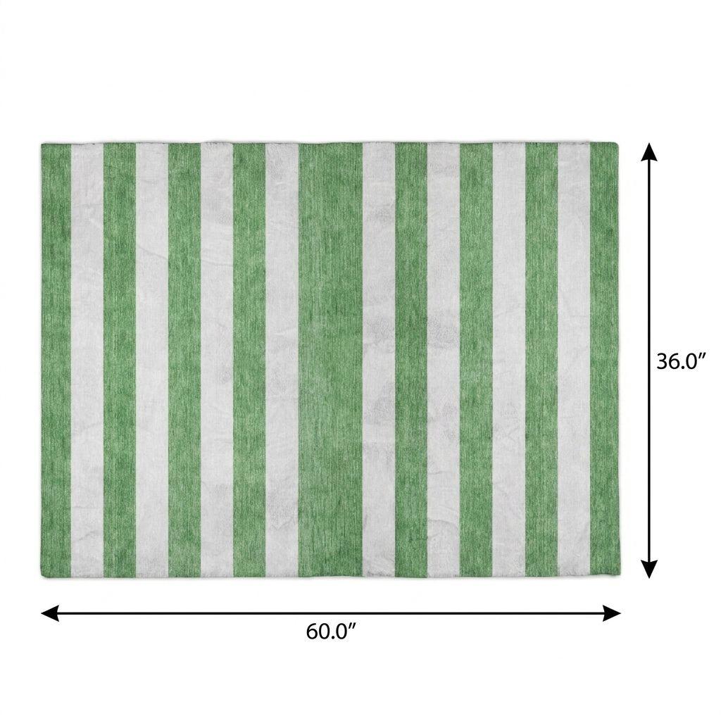 3' X 5' Green And Ivory Striped Shag Washable Area Rug With UV Protection - HomeRoots - Flyclothing LLC