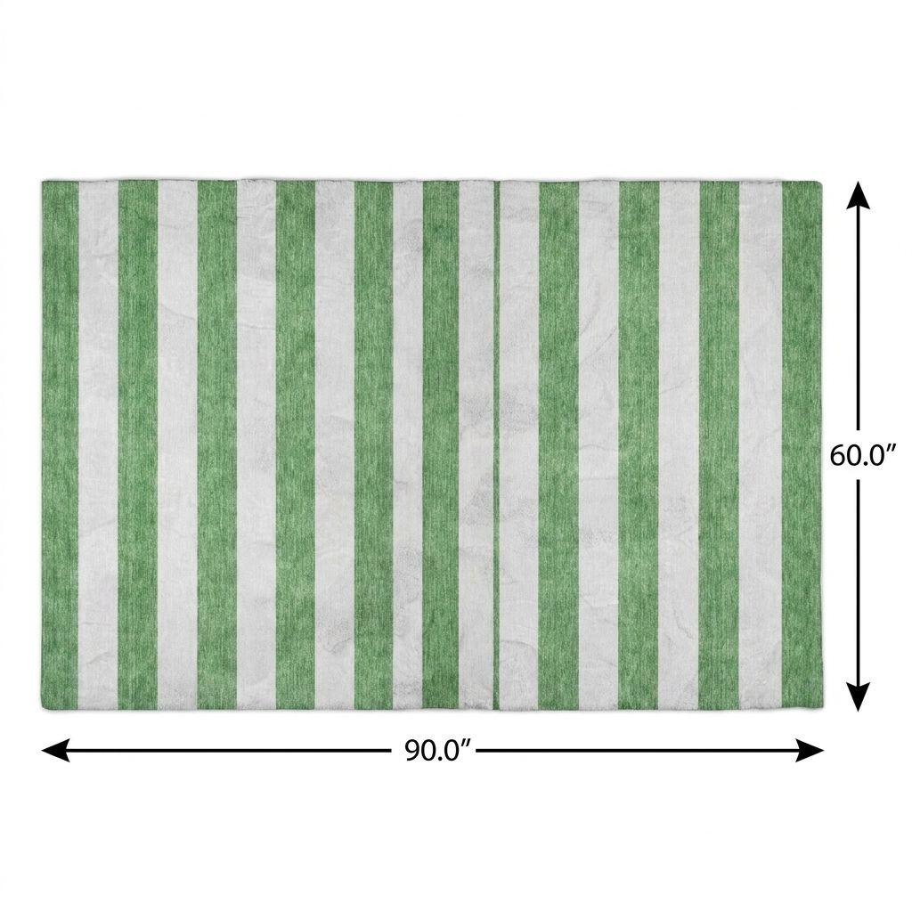 5' X 8' Green And Ivory Striped Shag Washable Area Rug With UV Protection - HomeRoots - Flyclothing LLC