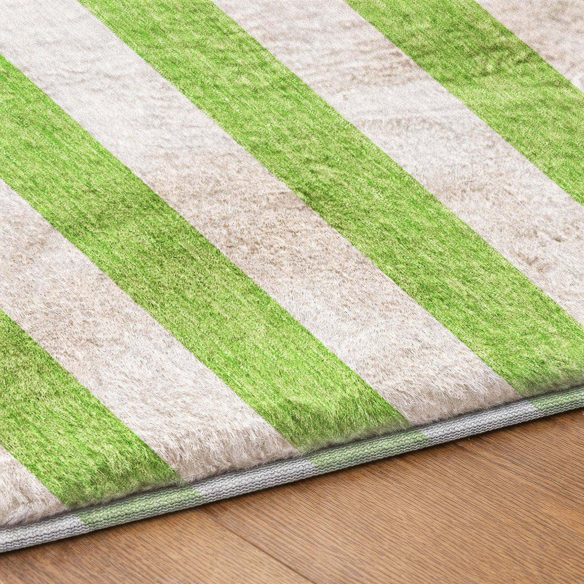 10' X 14' Lime Green And Ivory Striped Shag Washable Area Rug With UV Protection - HomeRoots - Flyclothing LLC