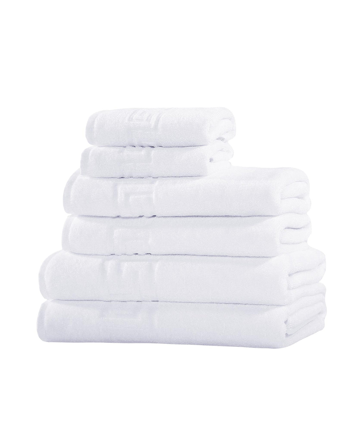 Set of Six White Greek Key Turkish Cotton Towel Set - HomeRoots - Flyclothing LLC