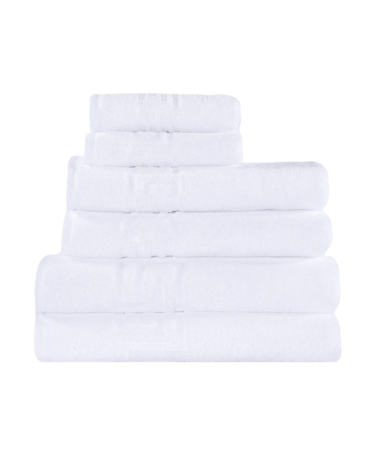 Set of Six White Greek Key Turkish Cotton Towel Set - HomeRoots - Flyclothing LLC