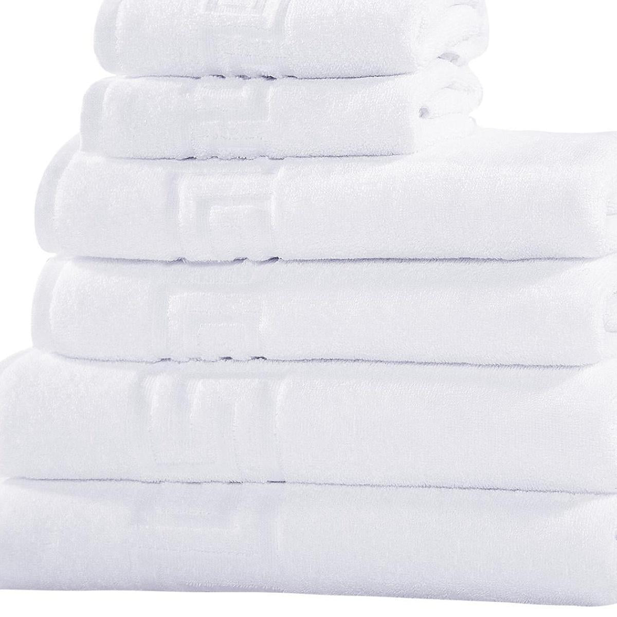 Set of Six White Greek Key Turkish Cotton Towel Set - HomeRoots - Flyclothing LLC