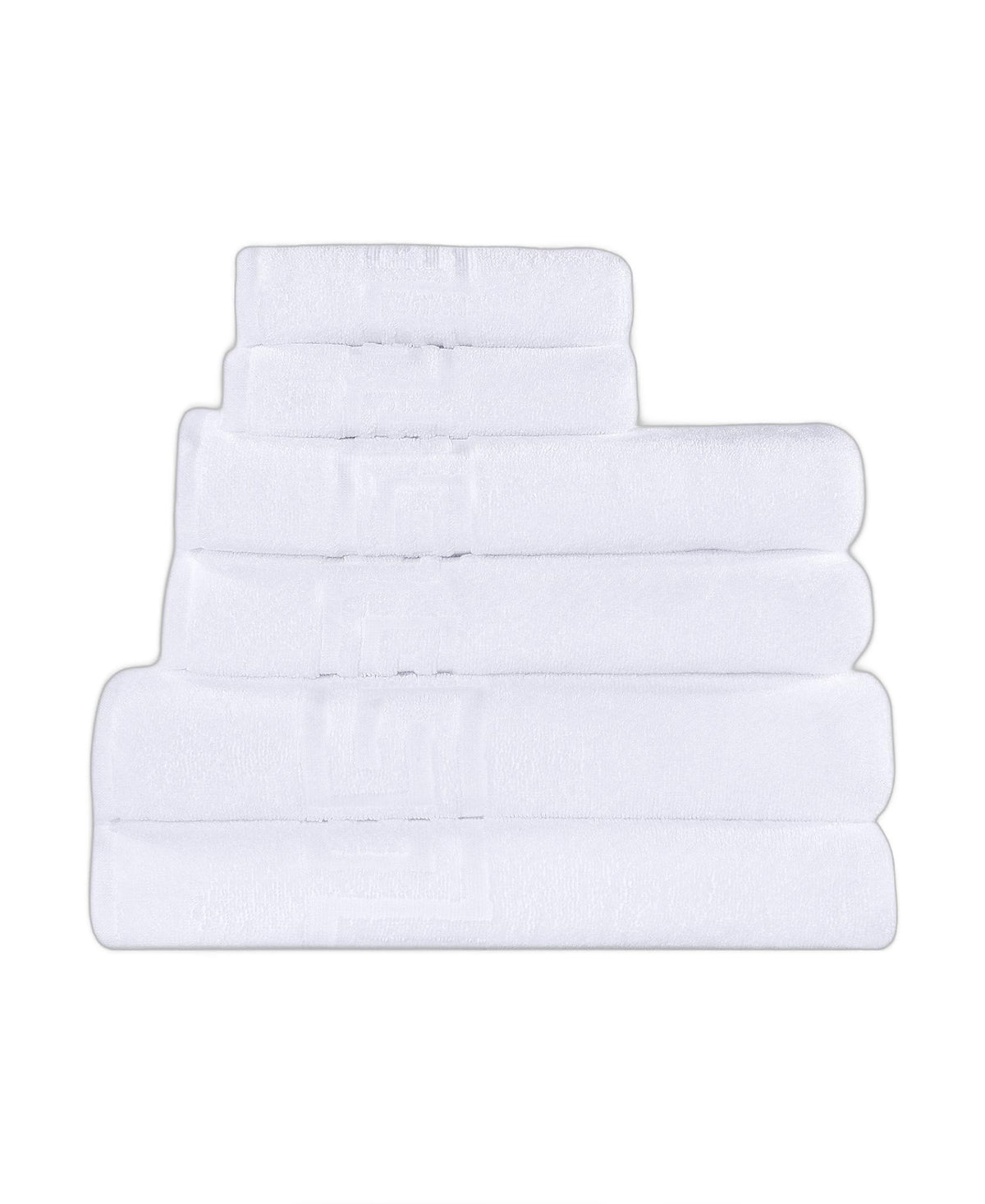 Set of Six White Greek Key Turkish Cotton Towel Set - HomeRoots - Flyclothing LLC