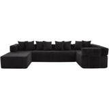 Black Corduroy Modular U Shaped Three Piece Corner Sectional With Console And Toss Pillows - HomeRoots - Flyclothing LLC