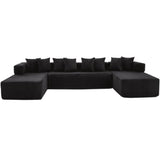 Black Corduroy Modular U Shaped Three Piece Corner Sectional With Console And Toss Pillows - HomeRoots - Flyclothing LLC