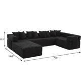 Black Corduroy Modular U Shaped Three Piece Corner Sectional With Console And Toss Pillows - HomeRoots - Flyclothing LLC