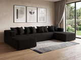 Black Corduroy Modular U Shaped Three Piece Corner Sectional With Console And Toss Pillows - HomeRoots - Flyclothing LLC