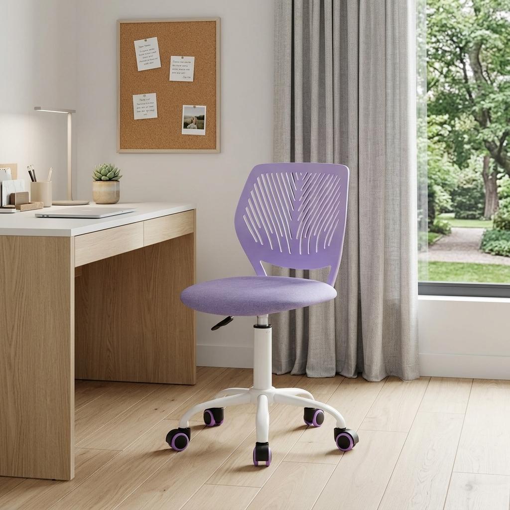 Lilac And White Adjustable Height Swivel Rolling Office Chair - HomeRoots - Flyclothing LLC