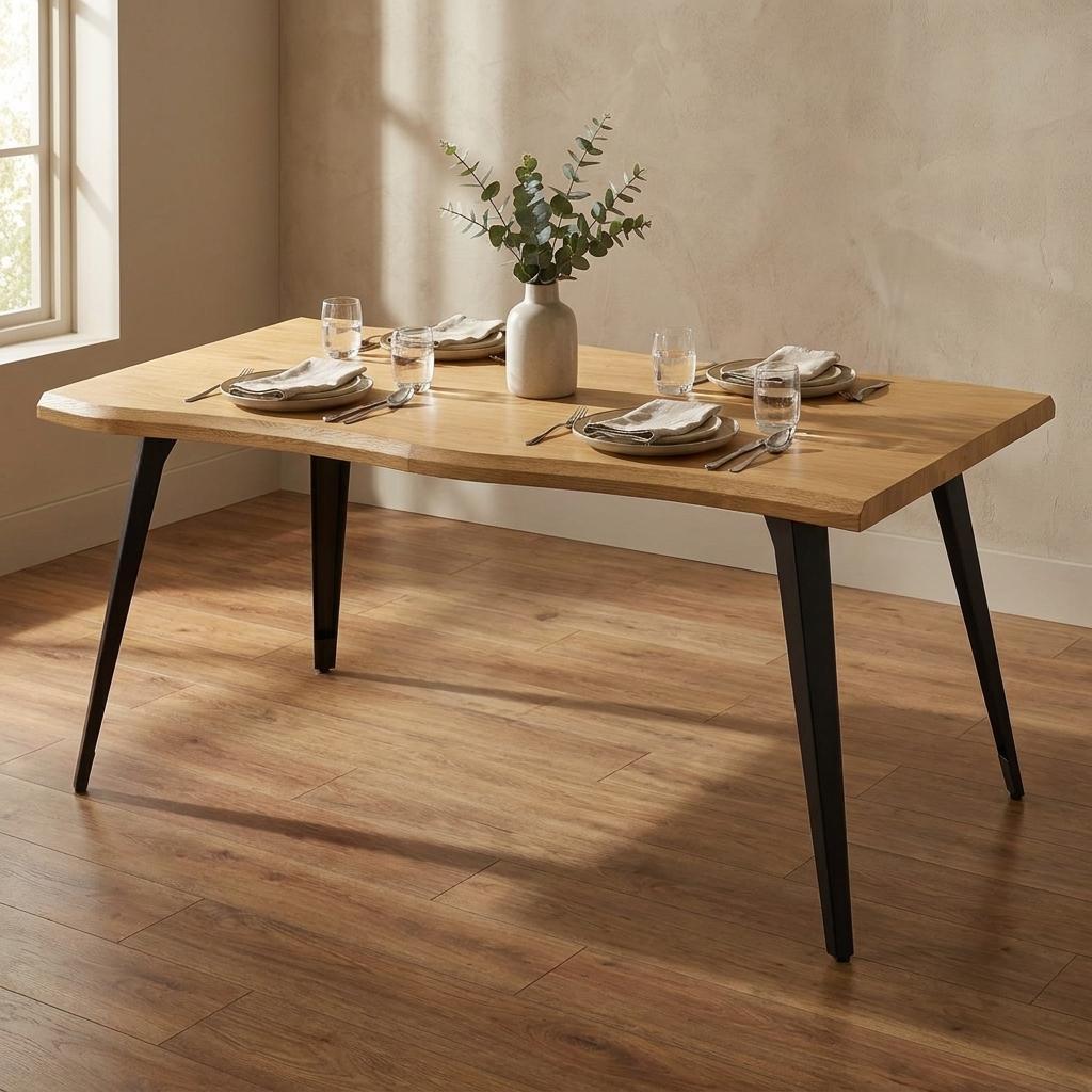 63" Natural And Black Wood And Steel Live Edge Dining Table - HomeRoots - Flyclothing LLC