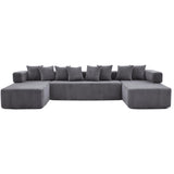 Dark Gray Corduroy Modular U Shaped Three Piece Corner Sectional With Console And Toss Pillows - HomeRoots - Flyclothing LLC