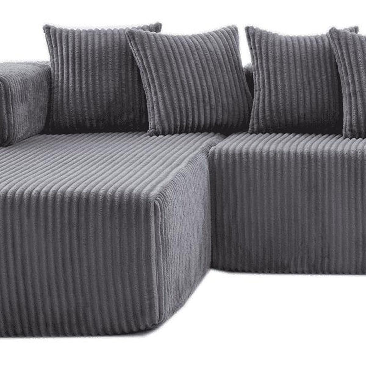 Dark Gray Corduroy Modular U Shaped Three Piece Corner Sectional With Console And Toss Pillows - HomeRoots - Flyclothing LLC