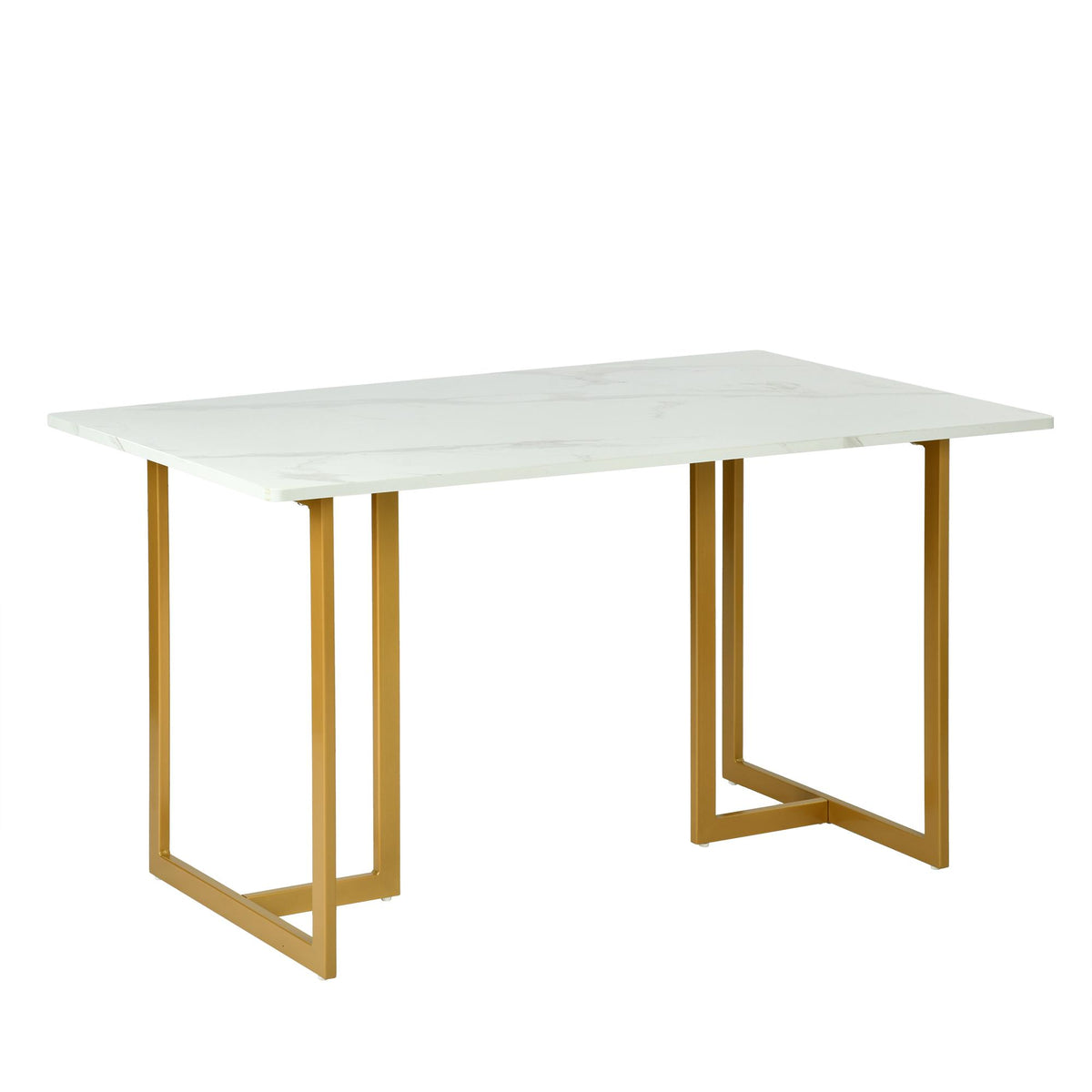 55" White And Gold Faux Marble And Iron Sled Base Dining Table - HomeRoots - Flyclothing LLC