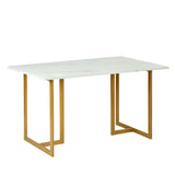 55" White And Gold Faux Marble And Iron Sled Base Dining Table - HomeRoots - Flyclothing LLC