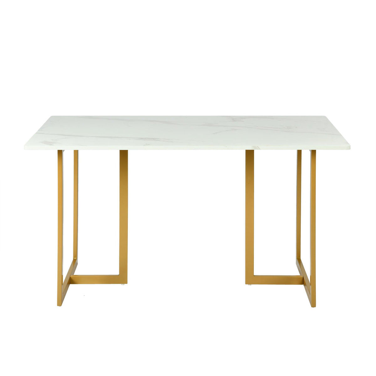 55" White And Gold Faux Marble And Iron Sled Base Dining Table - HomeRoots - Flyclothing LLC