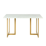 55" White And Gold Faux Marble And Iron Sled Base Dining Table - HomeRoots - Flyclothing LLC