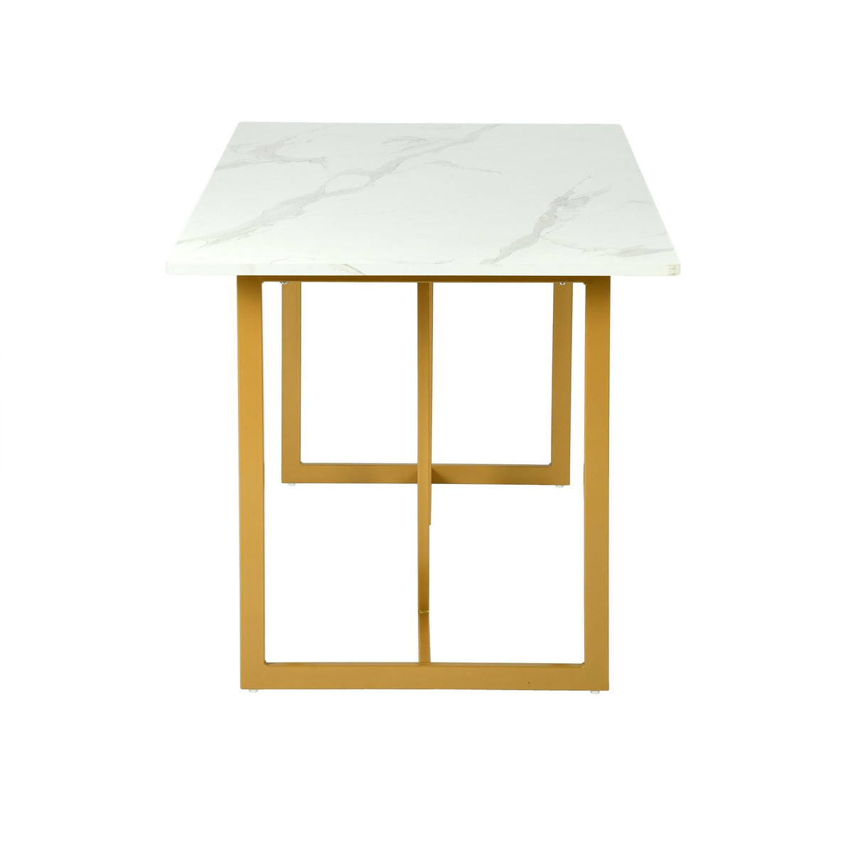 55" White And Gold Faux Marble And Iron Sled Base Dining Table - HomeRoots - Flyclothing LLC