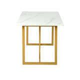 55" White And Gold Faux Marble And Iron Sled Base Dining Table - HomeRoots - Flyclothing LLC