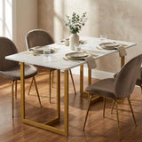 55" White And Gold Faux Marble And Iron Sled Base Dining Table - HomeRoots - Flyclothing LLC
