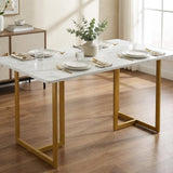 55" White And Gold Faux Marble And Iron Sled Base Dining Table - HomeRoots - Flyclothing LLC