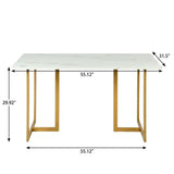 55" White And Gold Faux Marble And Iron Sled Base Dining Table - HomeRoots - Flyclothing LLC