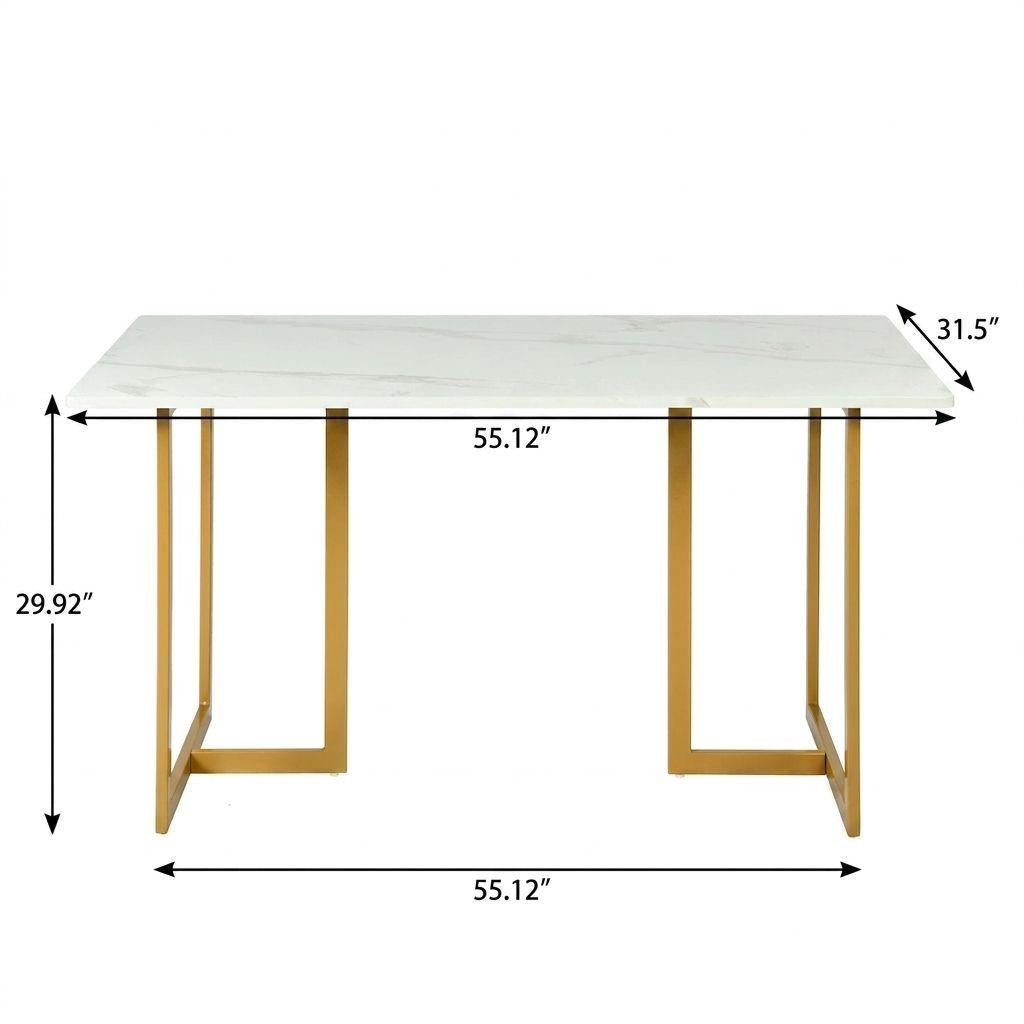 55" White And Gold Faux Marble And Iron Sled Base Dining Table - HomeRoots - Flyclothing LLC